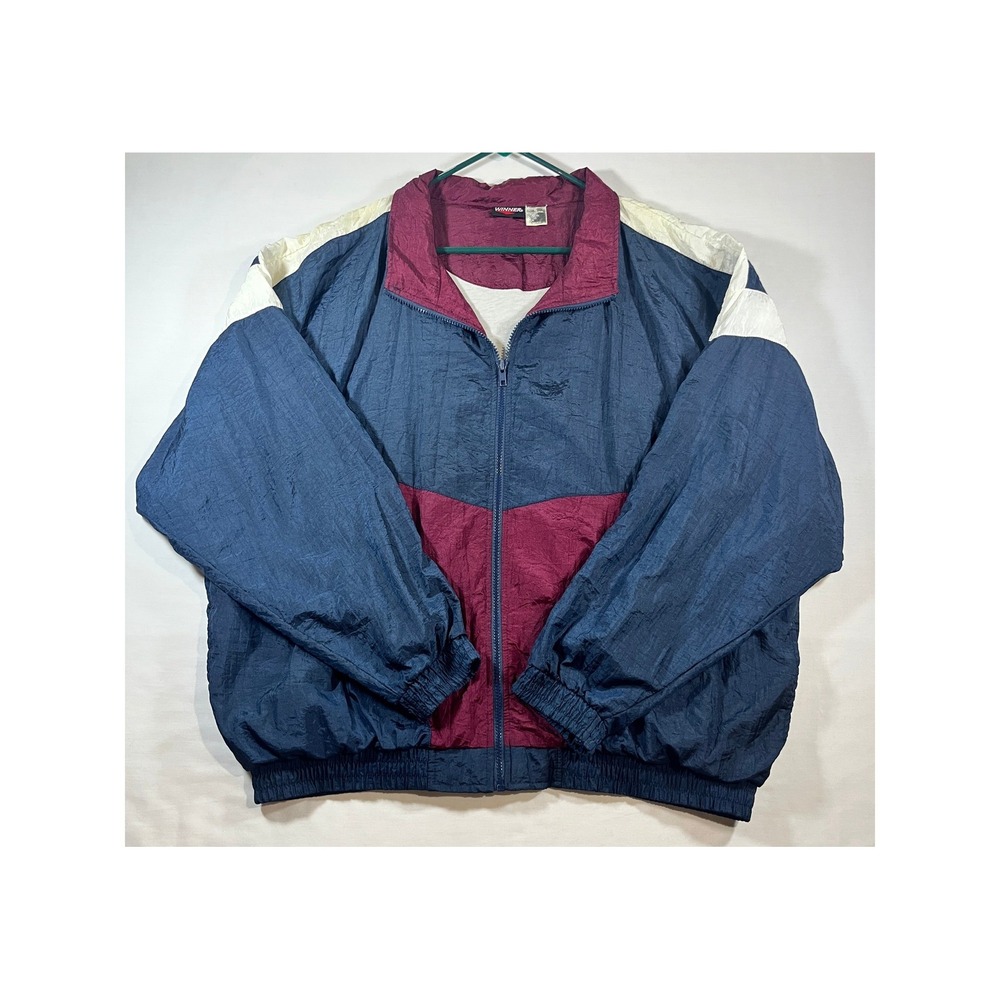 Winner Vintage 90s Colorblock Windbreaker Jacket Navy Burgundy‎ White XL